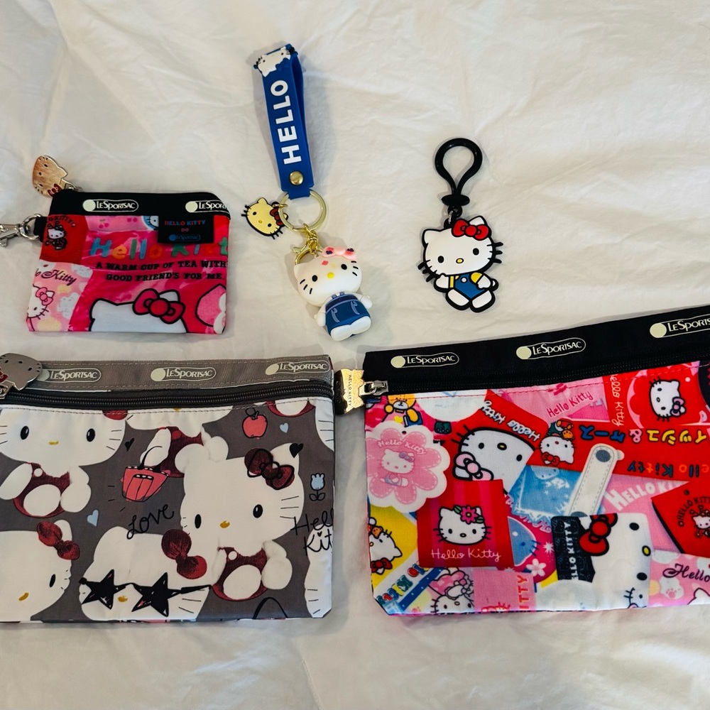 LeSportsac Hello Kitty Kids Accessory Bags - Red, Pink, Gray